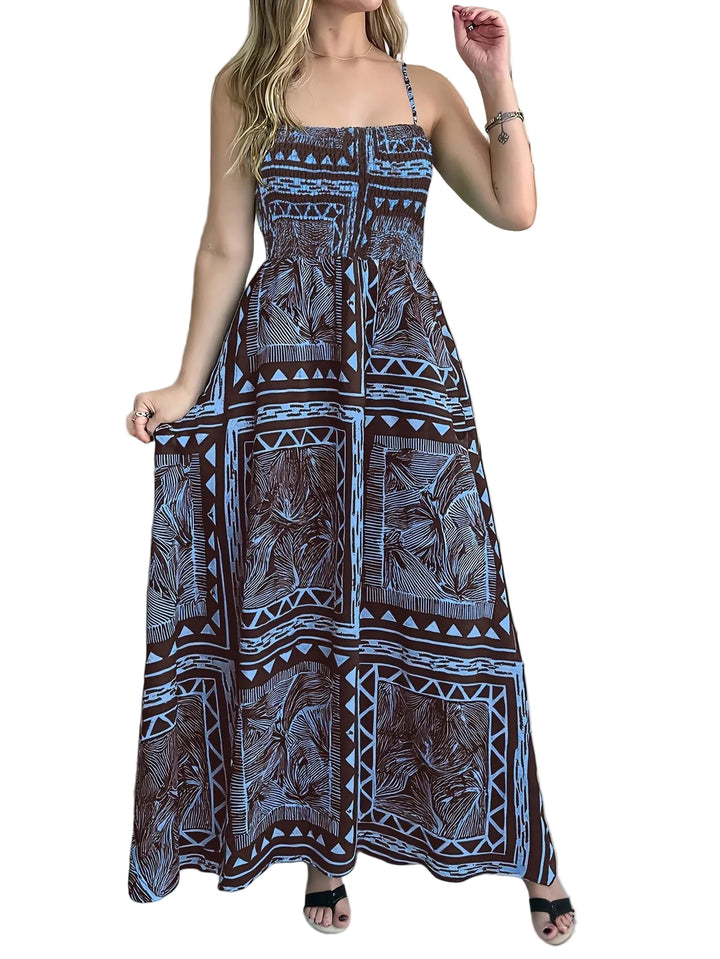 Damska Sukienka Maxi Bez Rękawów z Geometrycznym Nadrukiem