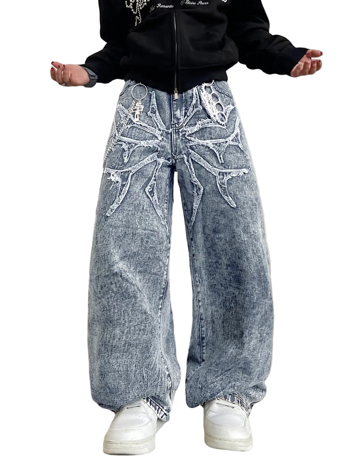 Męskie Spodnie Szerokie z Postrzępionym Wzorem