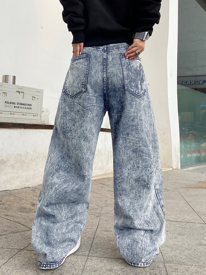 Męskie Spodnie Szerokie z Postrzępionym Wzorem